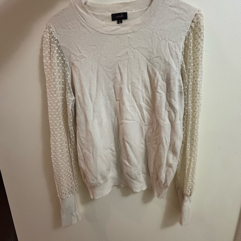 T.J.Maxx Cream Sweater with Textured Sleeves